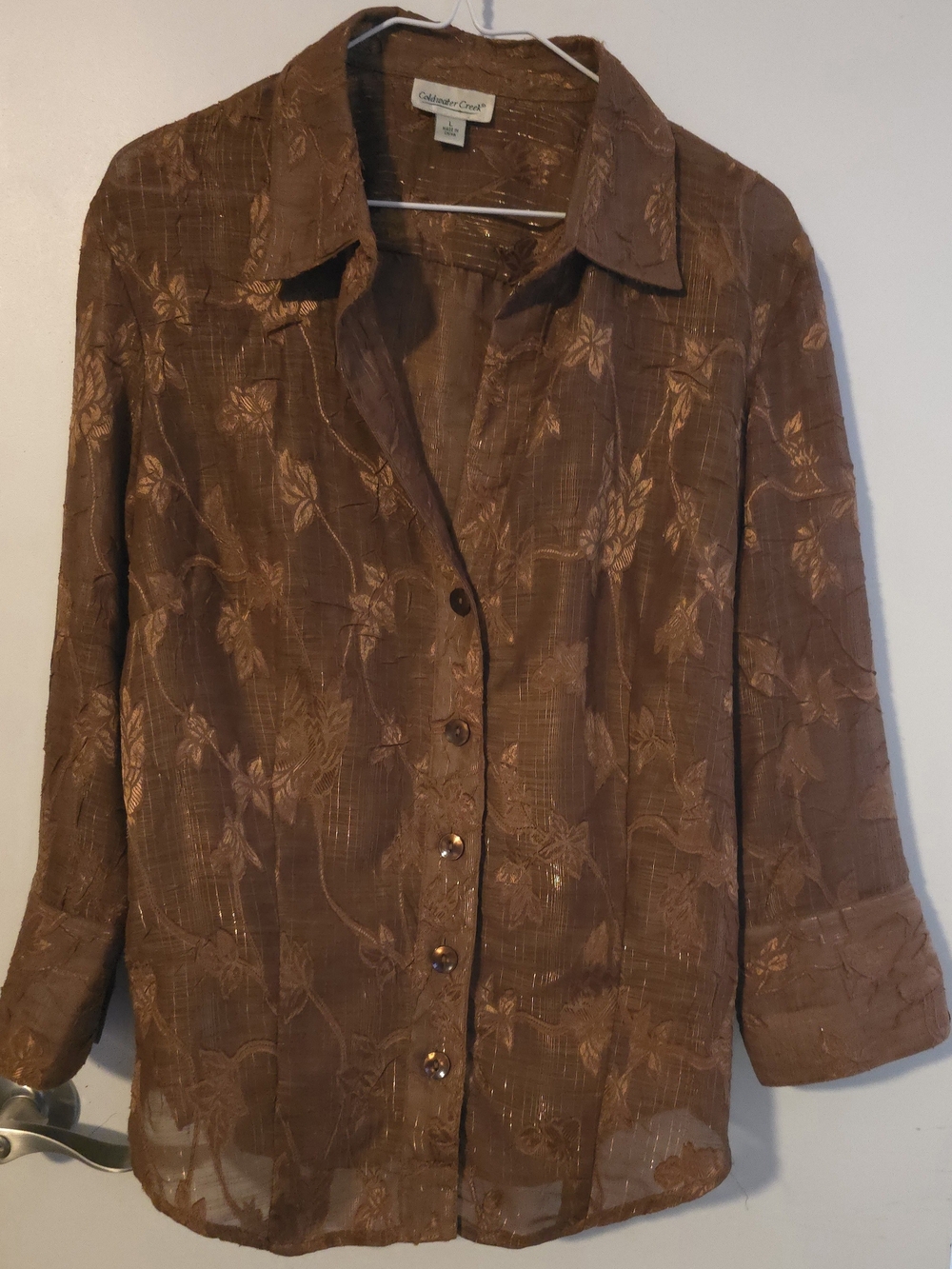 Coldwater Creek Brown Floral Button-Down Shirt
